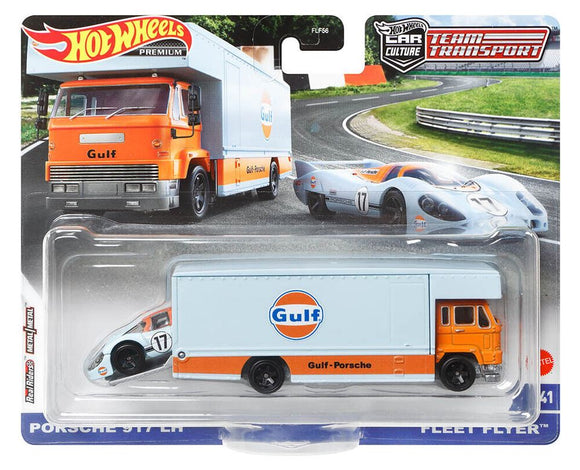 Porsche 917 LH & Fleet Flyer truck Team Transport - Hotwheels - 1:64
