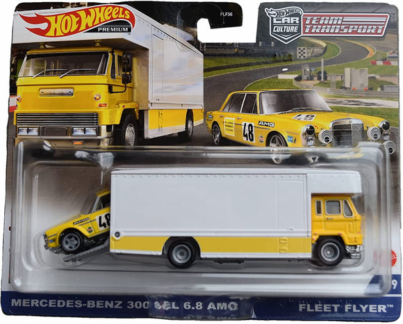 Mercedes 300 SEL 6.8 AMG & Fleet Flyer truck Team Transport - Hotwheels - 1:64