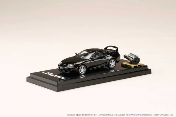 Toyota Supra RZ (A80) with Engine Display Model (Black) - HOBBY JAPAN - 1:64