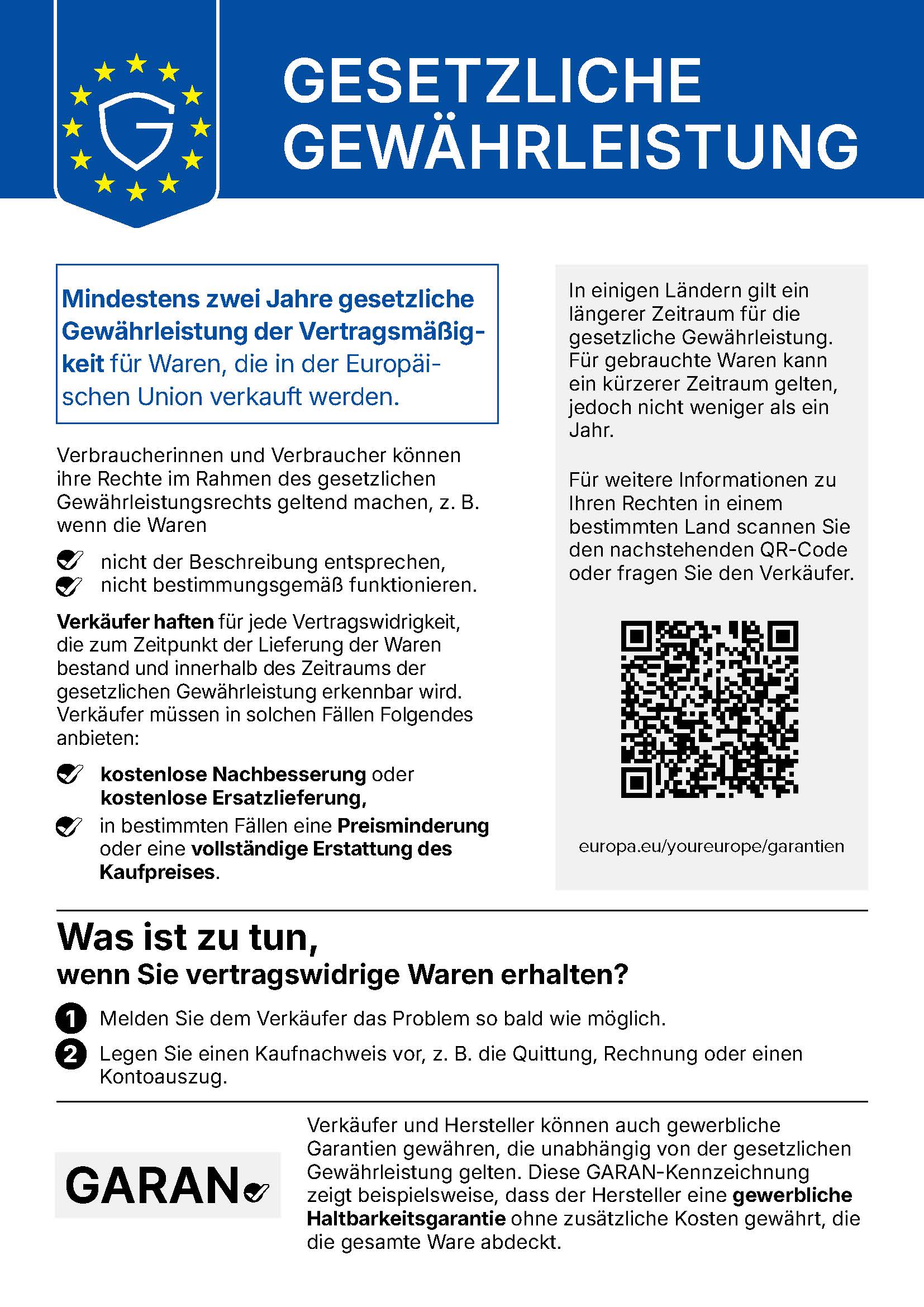 Informationen zu den gesetzlichen Gewährleistungsrechten